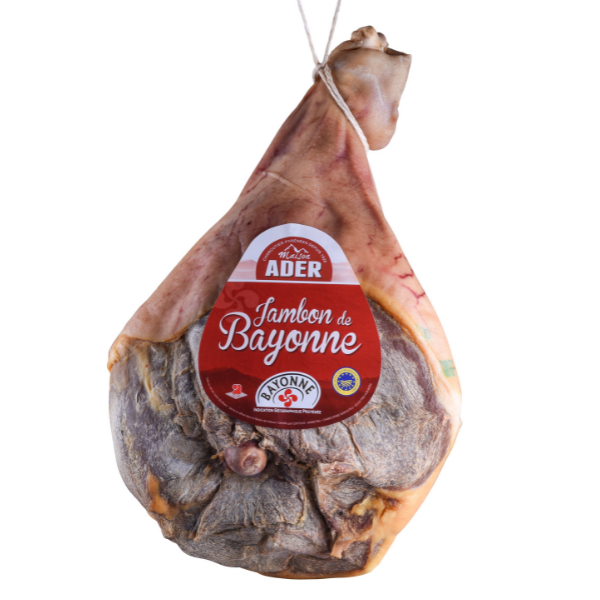 Jambon de Bayonne 8 kg env sur son support à jambon et couteau
